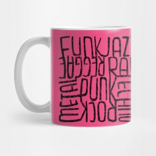 Music lover, music genres, pink, handwritten Mug